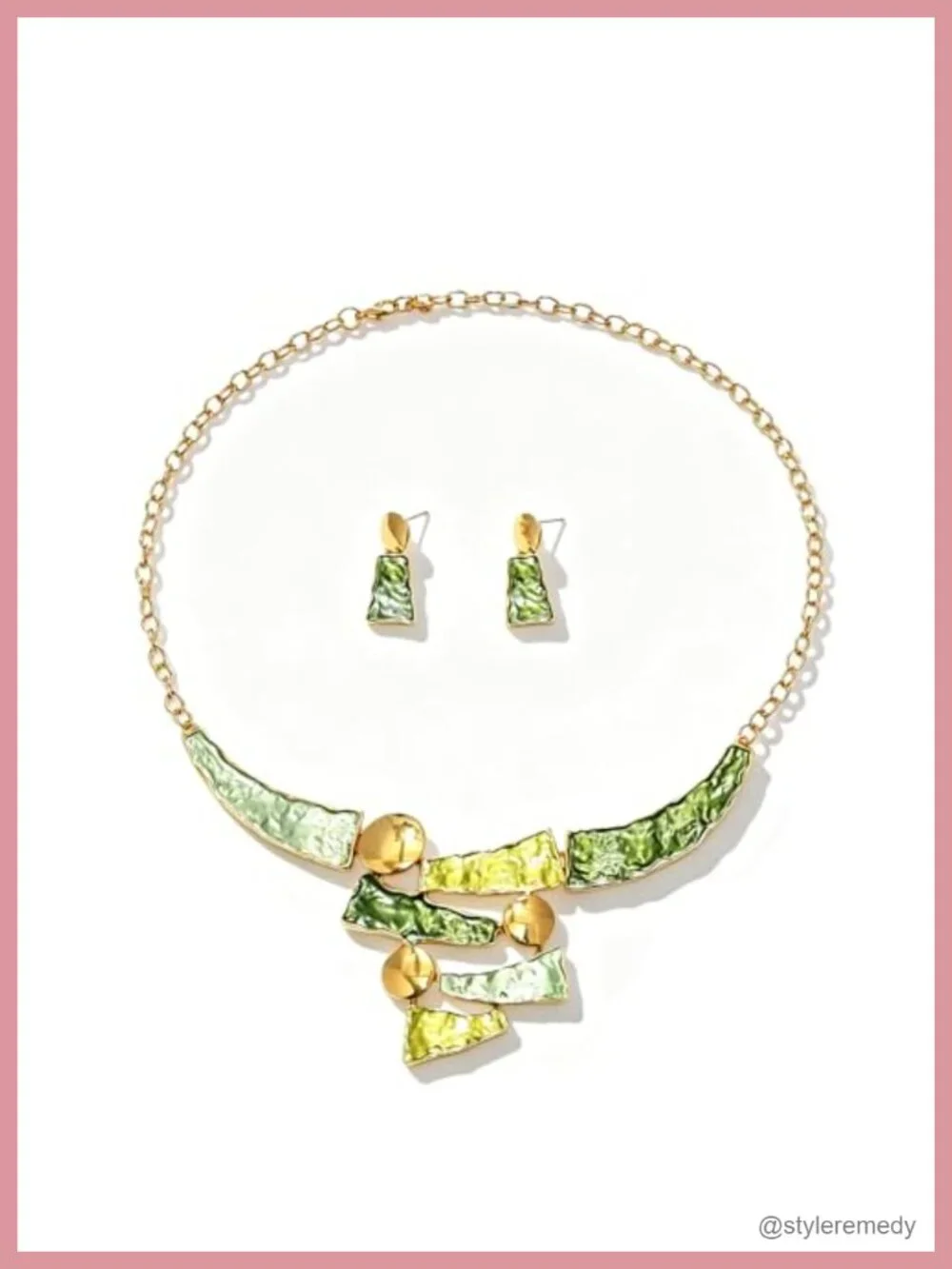Large Statement Necklace & Earring Set, Chunky Enamel Bib Necklace, Dangle